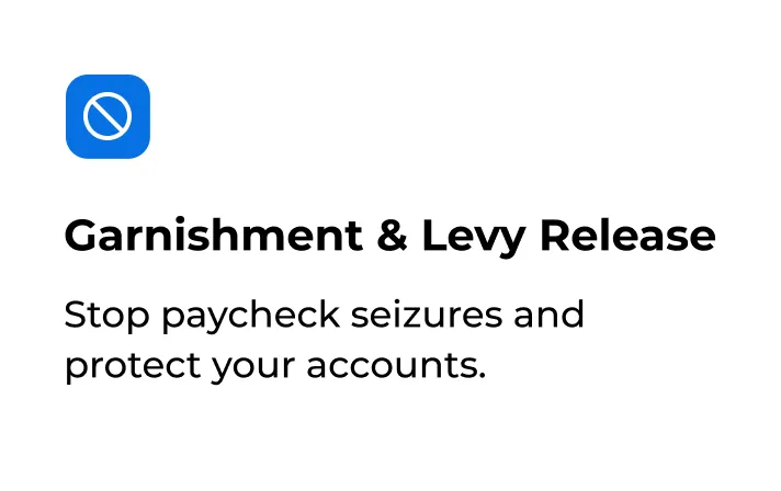 Garnishment & Levy Release Stop paycheck seizures and protect your accounts.